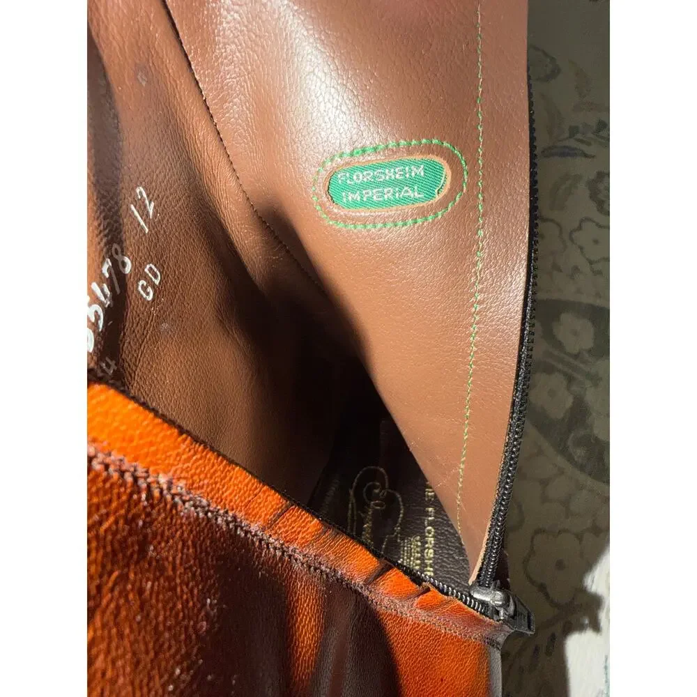 Vintage Florsheim Imperial Duke Zip Boots Cognac Kidskin Leather 7.5D Near Mint